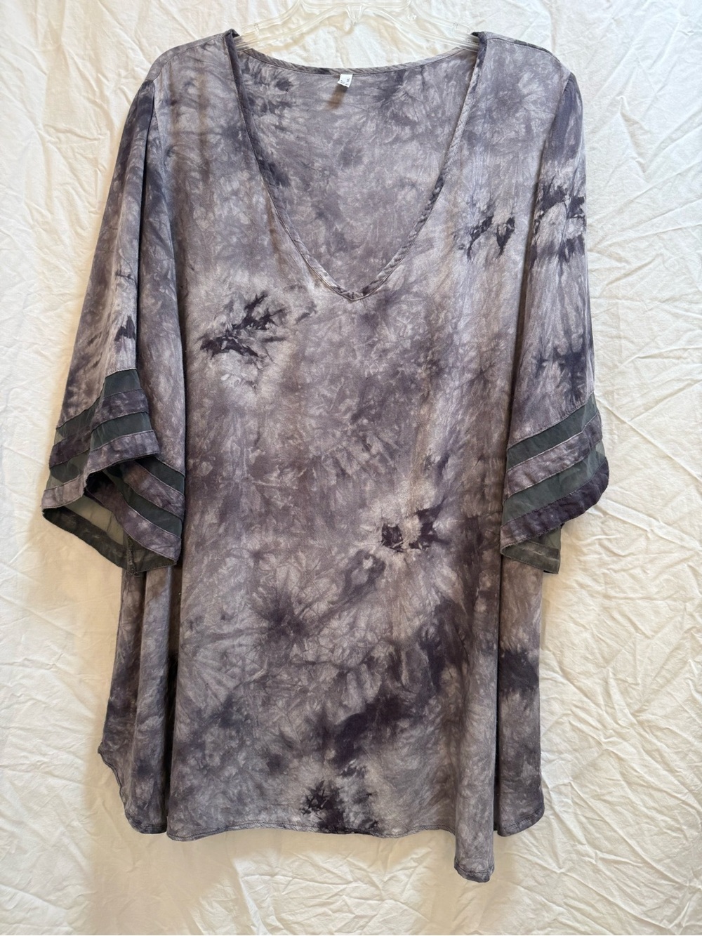 Ladies EKOUAER  Grey Tie-Dye V-Neck Tunic Shirt. Size XXL